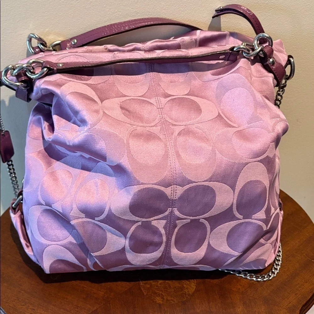 Coach  Brooke satchel  monogram canvas  lavender/dark violet trim Crossbody bag